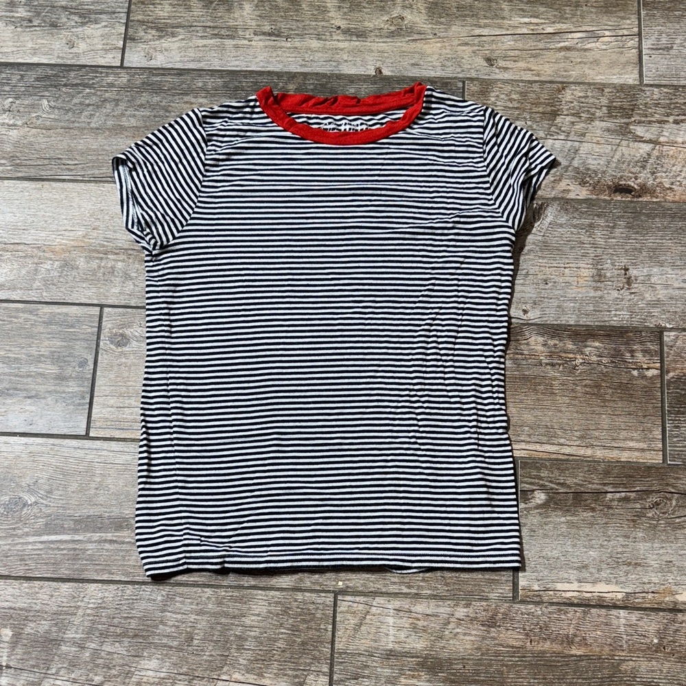 Striped Black and White Shirt with Red Collar